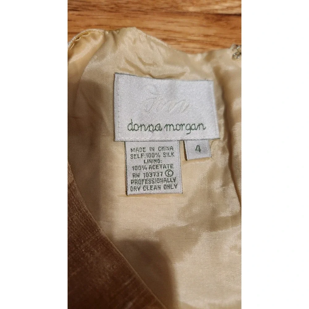 DONNA MORGAN Vintage 90s 100% Silk Gold Champagne Sheath Dress Size 4 Small